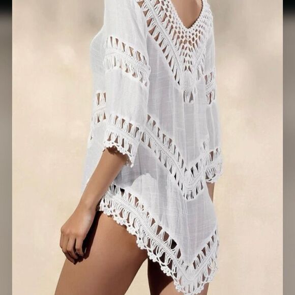 Active USA Boho Crochet Peasant Top Ibiza Festival Beach Cover Up, S/M - Picture 2 of 11